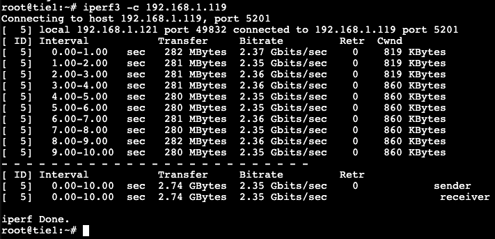 iperf3 2.5 Gbe speed test